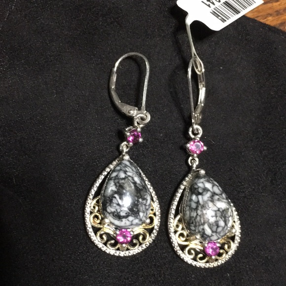 925 silver marked teardrop black agate amethyst hinged back pierced earrings new - Picture 9 of 17